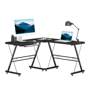 HOMCOM L Shape Desk Straight Corner Table Office Gaming Laminated Sturdy Black