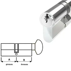 Door Lock with Keys Thumb Turn Euro Cylinder Barrel Lock Chrome 60/40 L(100mm)