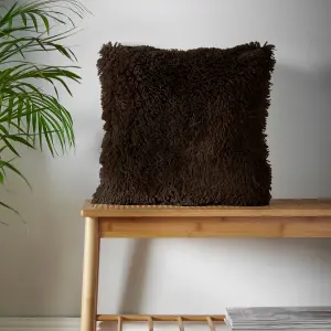 Catherine Lansfield Cuddly Deep Pile Faux Fur 45x45cm Cushion Chocolate