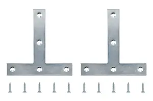 Zinc-plated Steel Tee plate (L)100mm (W)100mm (T)2mm, Pack of 2