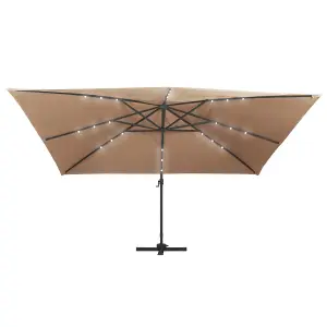 Berkfield Cantilever Umbrella with LED Lights and Aluminium Pole 400x300 cm Taupe