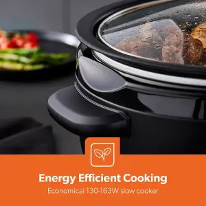 Geepas 3.5 Litre Slow Cooker 3 Temperature Settings, Removable Easy-Clean Aluminum Bowl Tempered Glass Lid & Cool Touch Handle