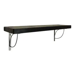 Solid Wood Handmade Rustical Shelf Black Ash 225mm 9 inch with Silver Metal Bracket TRAMP Length of 70cm