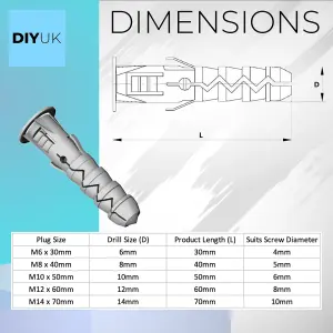 M6 x 30mm Wall Plugs ( Pack of: 10 ) Expansion Screw Fixings Heavy Duty Multi Purpose Masonry Nylon Plug