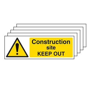 5x CONSTRUCTION SITE KEEP OUT Warning Sign - Self Adhesive 600x200mm