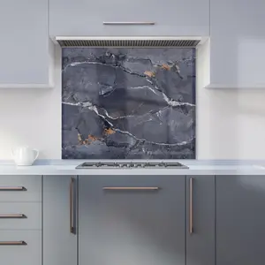 Polished Slate Grey Quartz Effect Premium Glass Kitchen Splashback W600mm x H650mm