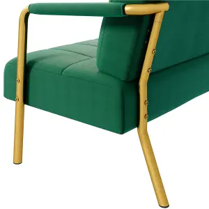 Yaheetech Green Upholstered Sofa Couch with Gold-tone Metal Legs and 2 Pillows