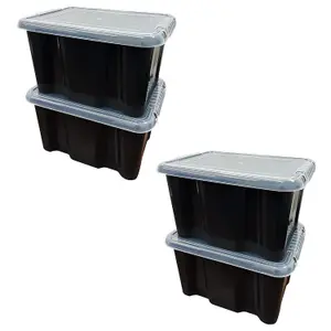 2 x Black 24L Home Office Stackable Nestable Storage Containers With Transparent Lids