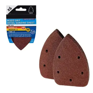 6 x Mixed Grit Hook and Loop 140mm Detail Sanding Sheets, Palm Sander Mouse Pads