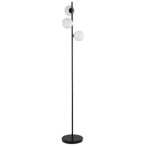 First Choice Lighting Pair of Black Floor Lamp with Opal Globe Shades