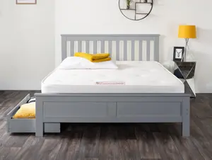 Furniturebox UK Azure Grey Wooden Solid Pine Quality Kingsize Bed Frame (King Bed Frame Only) - Includes 2 Drawers