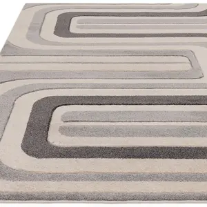 Cream Grey Abstract 13mm Thick Stain-Resistant Rug For Bedroom, Dining Room, Easy to Clean Modern Rug-160cm X 230cm