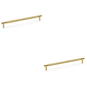 2 PACK - Knurled T Bar Door Pull Handle - Satin Brass - 224mm Centres Premium Drawer