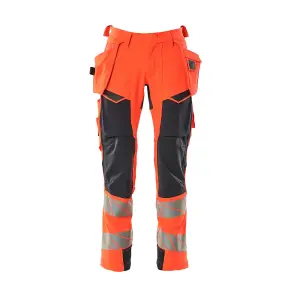 Mascot Accelerate Safe Trousers with Holster Pockets - Hi-Vis Red/Dark Navy   (38.5) (Leg Length - Short)