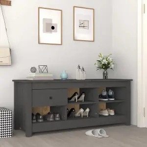 Shoe Cabinet Grey 110x38x45.5 cm Solid Wood Pine