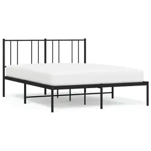 Berkfield Metal Bed Frame with Headboard Black 140x190 cm