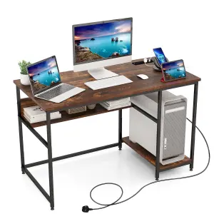 Costway 120CM Computer Desk w/ Power Outlet & Shelf Home Office Studying Table