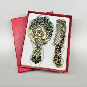 Green Style 2 Creative Metal Peacock Mirror Comb Set