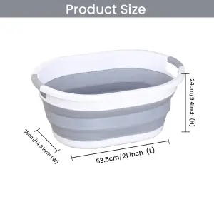 24L Oval Shape Foldable Plastic Laundry Basket, Grey