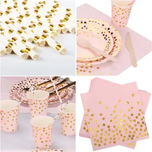 Polka Dot Party Tableware Disposable Dinnerware Set - Pink