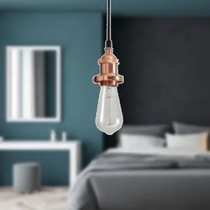 First Choice Lighting Set of 2 Flex Suspension Polished Copper Pendant Kits with Black Fabric Cable