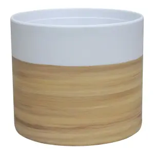 Verve Penan Gloss White Wood effect Clay Plant pot (Dia) 30cm, (H)30cm