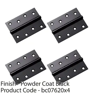 4 PACK - Pair 75mm x 50mm Fixed Pin Door Hinge - Powder Coated Black Interior