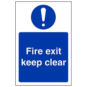 Fire Exit Keep Clear Mandatory Safety Sign - Rigid Plastic - 150x200mm (x3)