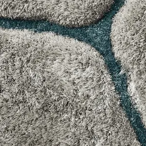 Geometric Grey/Blue Modern Shaggy Handmade Easy To Clean Rug For Dining Room Bedroom & Living Room-180cm X 270cm