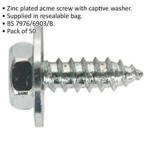 100 PACK M8 x 1/2 Inch Acme Screw with Captive Washer - Zinc Plated Fixings