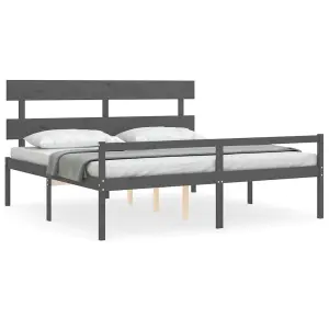 Berkfield Bed Frame with Headboard Grey 200x200 cm Solid Wood