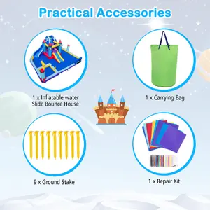 Costway Rocket Theme Inflatable Water Slide Park Kids Inflatable Jumping Castle with 2 Slides Splash Pool Jumping Area