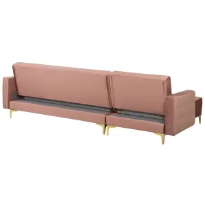 Corner Sofa with Ottoman ABERDEEN Pink Velvet Right Hand