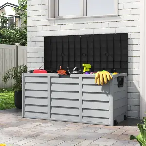 290L Waterproof Lockable Outdoor Garden Storage Box with Wheels, Black and Light Grey