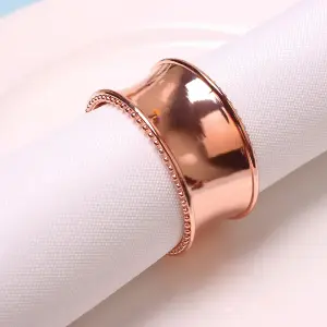 Hammered Design Napkin Holder Rings Serviettes Buckles, Rose Gold, 12pcs