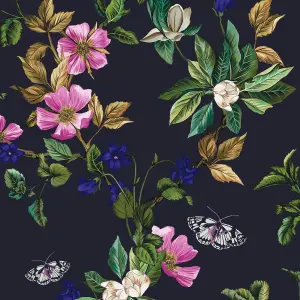 Joules Blue Woodland floral Smooth Wallpaper