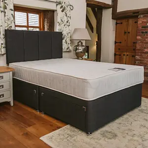 Super Paris Orthopaedic Backcare Sprung Divan Bed Set 3FT Single 2 Drawers Side - Naples Slate