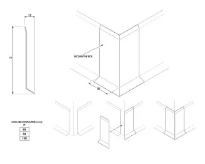 Set of 4 External Modular Steel Corners for Steel Skirting Boards - Gold Brushed