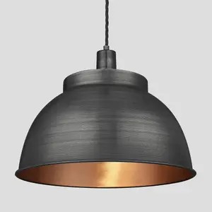 Industville Sleek Dome Pendant, 17 Inch, Pewter & Copper, Pewter Holder