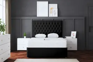 Seraphine Black Upholstered Divan Bed with Headboard and Two Drawers Super King