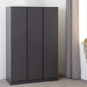 Malvern 3 Door Wardrobe in Grey Finish Hanging Rail and Shelving