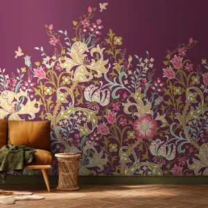 Origin Murals Trailing Lily - Aubergine Matt Smooth Paste the Wall Mural 350cm wide x 280cm high