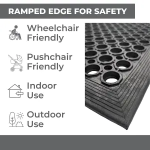 Rubber Door Mat - 1.2m x 0.8m - Non-Trip Ramp Edge - Heavy Duty - Non Slip - Wheelchair & Pushchair Friendly