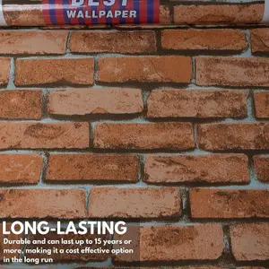 3D Brown Brick Effect Wallpaper Set of 4 Rolls - Covers 216.79 ft² (20.14 m²), Includes Glue - Easy Paste The Paper Application