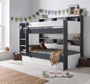 Olly Grey and White Storage Bunk Bed With Drawer