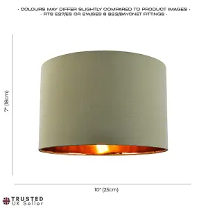 Contemporary Olive Cotton 10 Table/Pendant Lampshade with Shiny Copper Inner