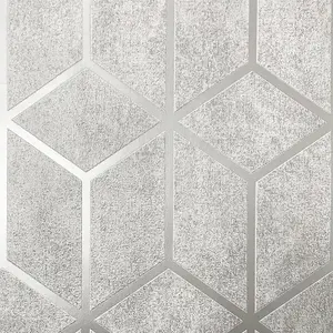 Muriva Grey Geometric Metallic effect Embossed Wallpaper