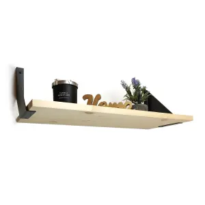 Solid Pine Rustical Shelf Primed with Black FLAT Bracket 25x70cm