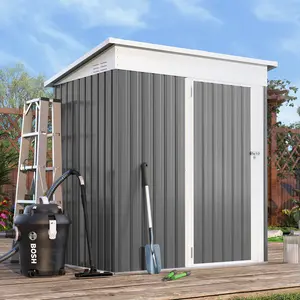 5 Ft. W x 3 Ft. D Metal Lean-To Garden Shed Grey