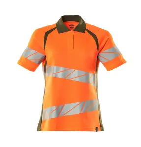 Mascot Accelerate Safe Ladies Fit Polo Shirt (Hi-Vis Orange/Moss Green)  (XXXX Large)